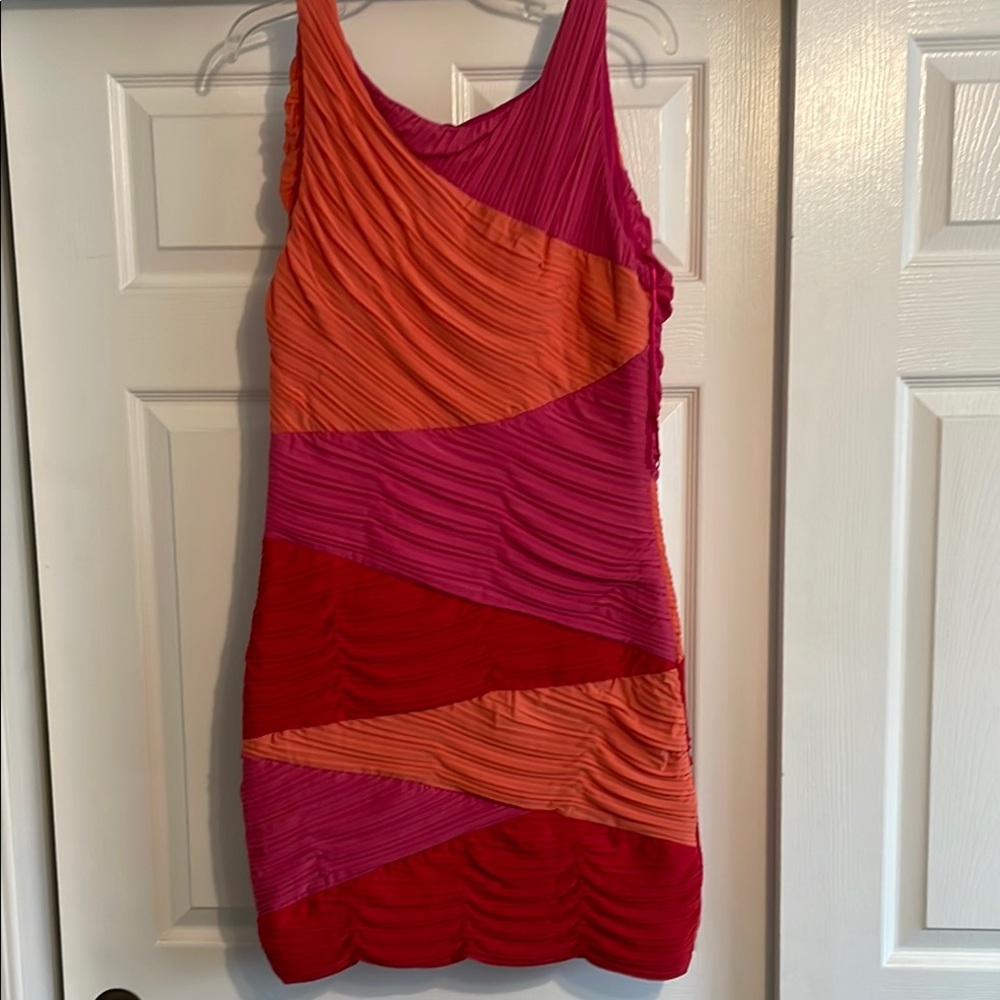 BCBGMaxAzria Orange and Pink Bodycon Mini Dress for Cocktail